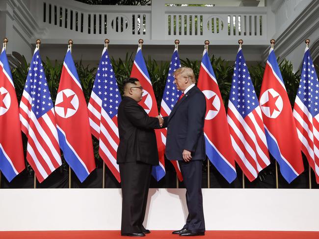 U.S. President Donald Trump shakes hands with North Korea leader Kim Jong-un. Picture: AP/Evan Vucci