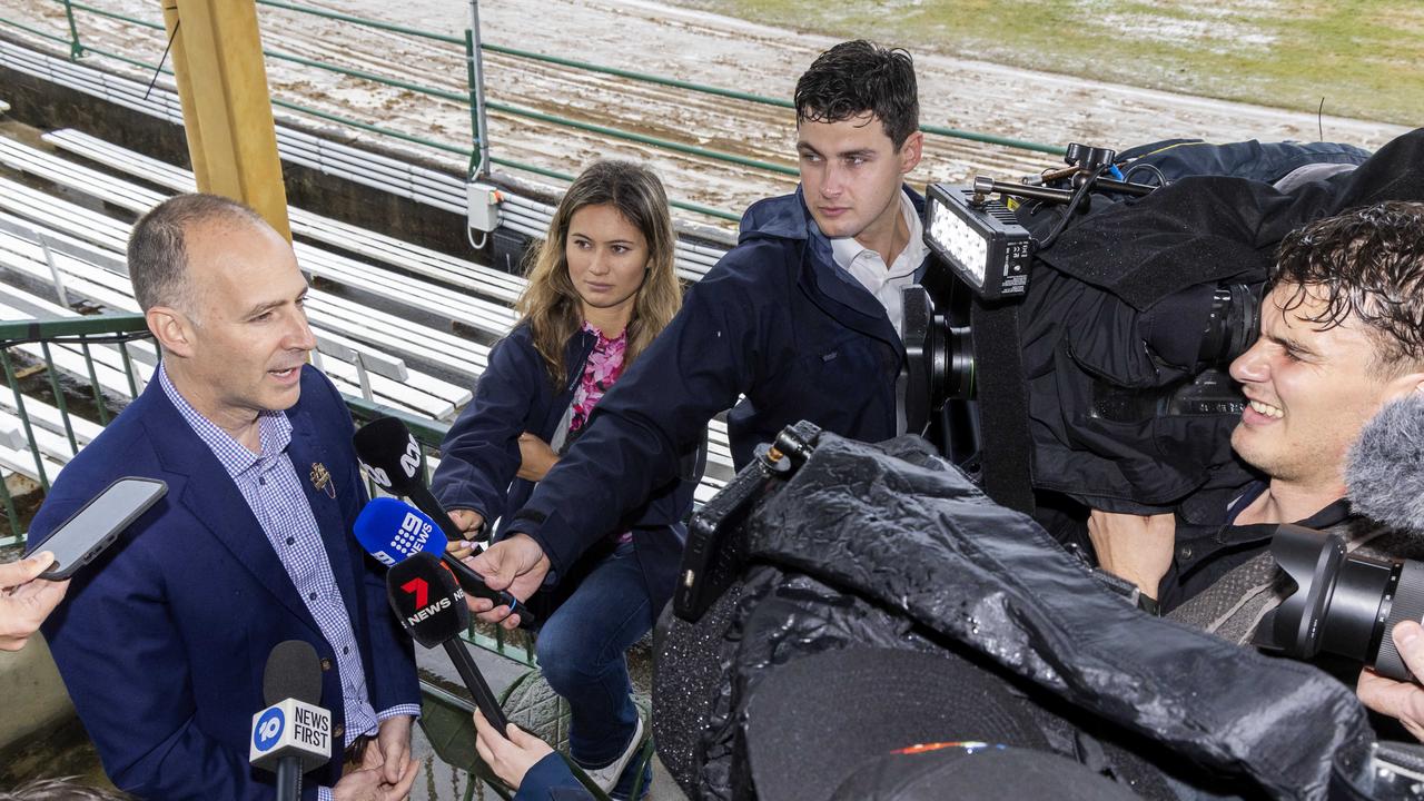 Brendan Christou speaks to the media on People’s Day. Picture: Richard Walker