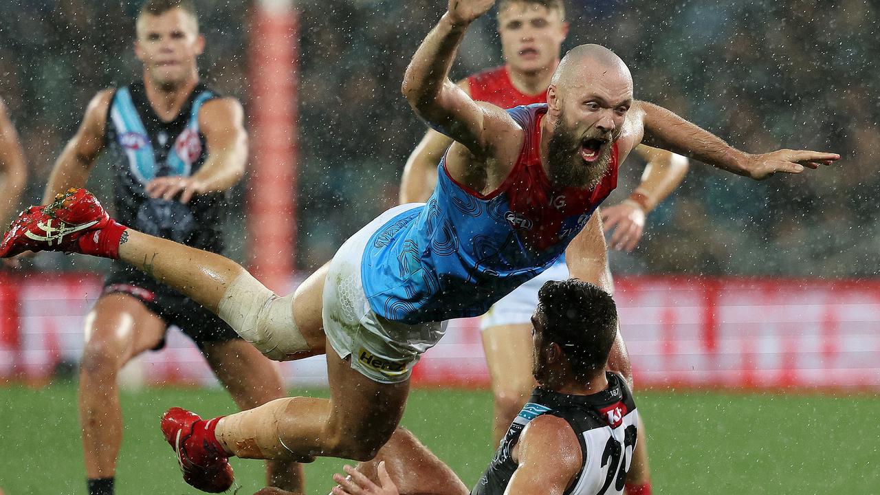 Port Adelaide players targeted Max Gawn heavily to deny him opportunities to mark the ball. Picture: Sarah Reed / Getty Images