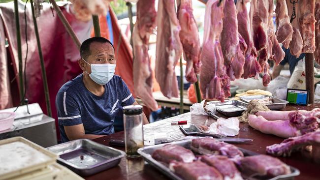 Pork for sale at an open market in Wuhan, China, last month. Picture: Getty Images