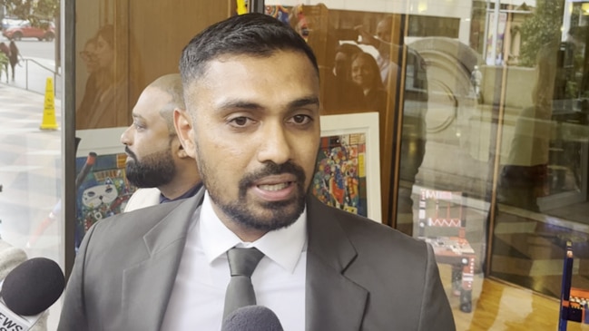 Danushka Gunathilaka speaks outside court
