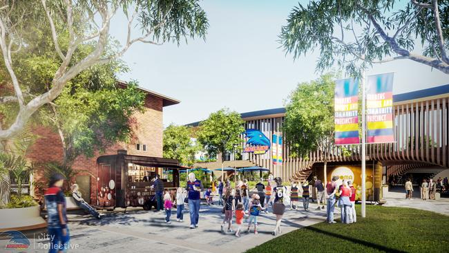 Adelaide Crows artist impressions of their new base at Thebarton Oval, featuring ample open space. Picture: City Collective