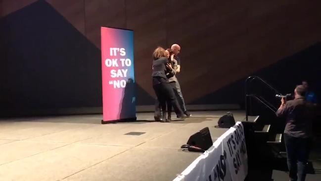 Protesters burst onto stage at an anti-same-sex marriage event