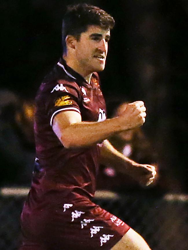 Bulleen Lions captain Eli Luttmer celebrates his equaliser.