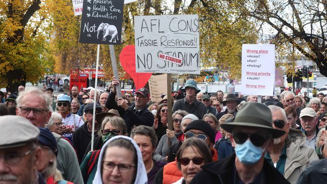 Stop the Stadium rally on parliament lawns Hobart. Picture: Nikki Davis-Jones