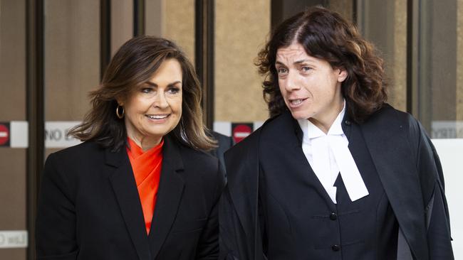 Lisa Wilkinson and her lawyer Sue Chrysanthou SC in Sydney on Friday. Picture: NCA NewsWire / Monique Harmer