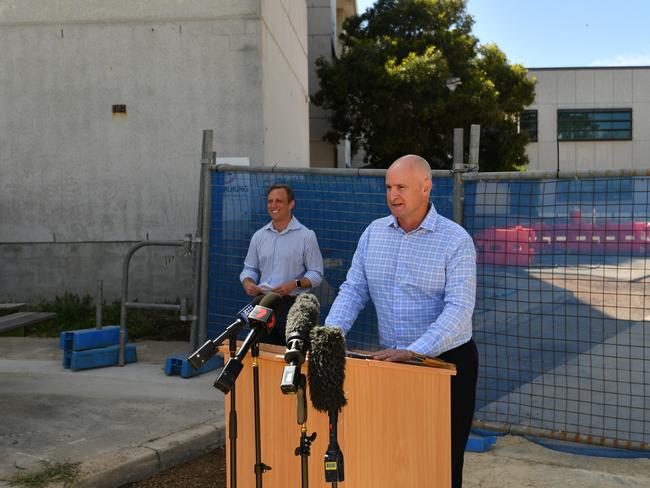 Gladstone MP Glenn Butcher with Health Minister Steven Miles announcing plans to purchase the city's Mater Hospital