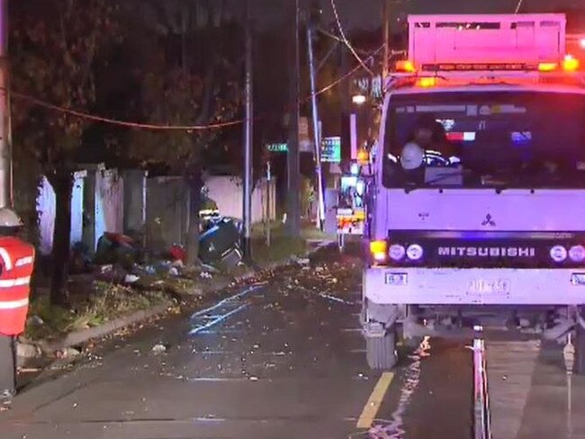 Debris is strewn across Toorak Rd in Camberwell this morning. Picture: Tom Kelly Nine News