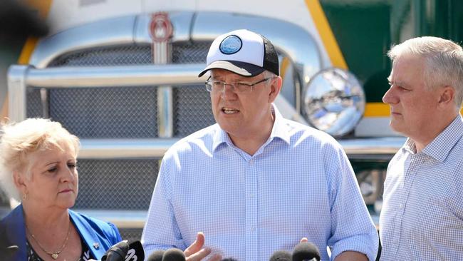 ROAD ANNOUNCEMENT: Capricornia MP Michelle Landry, Prime Minister Scott Morrison and Deputy Prime Minister Michael McCormack in Rockhampton pledging $800 million for the Rockhampton Ring Road project in 2018.