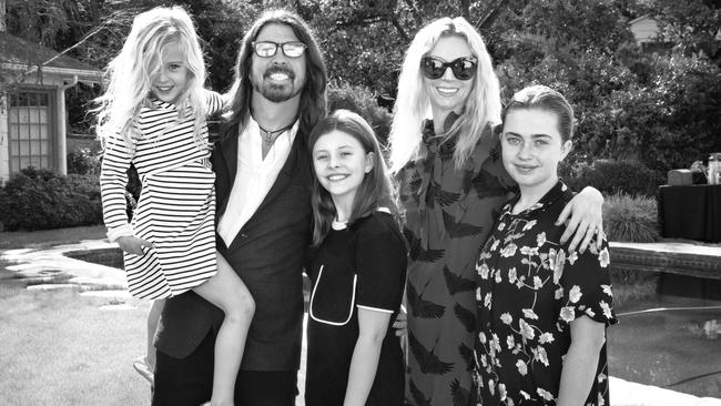 Grohl with his family Ophelia, Harper, Jordyn and Violet. Picture: Courtesy of Jordyn Grohl