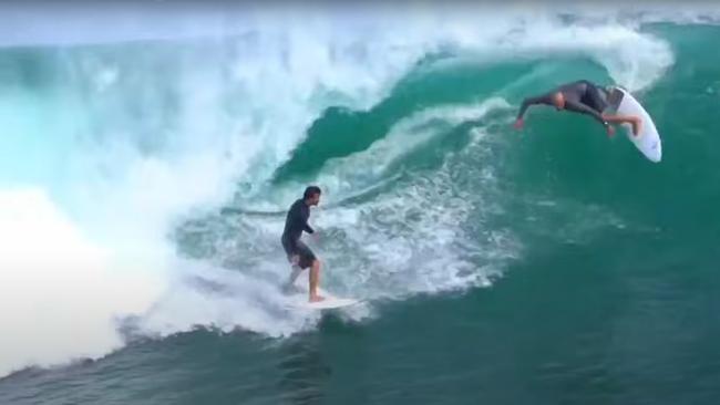 … but surf media suggests Slater is shown disrespecting the Brazilian. Picture: YouTube