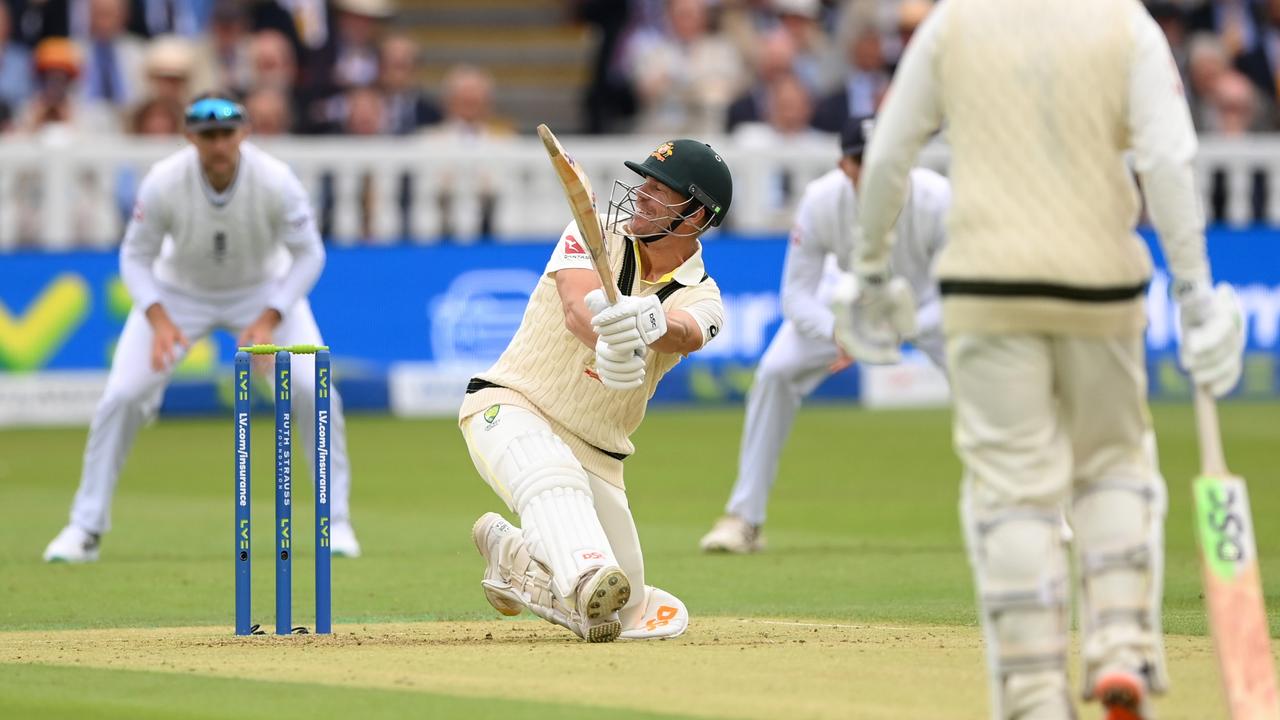 David Warner hits out off the bowling of Stuart Broad. Picture: Getty