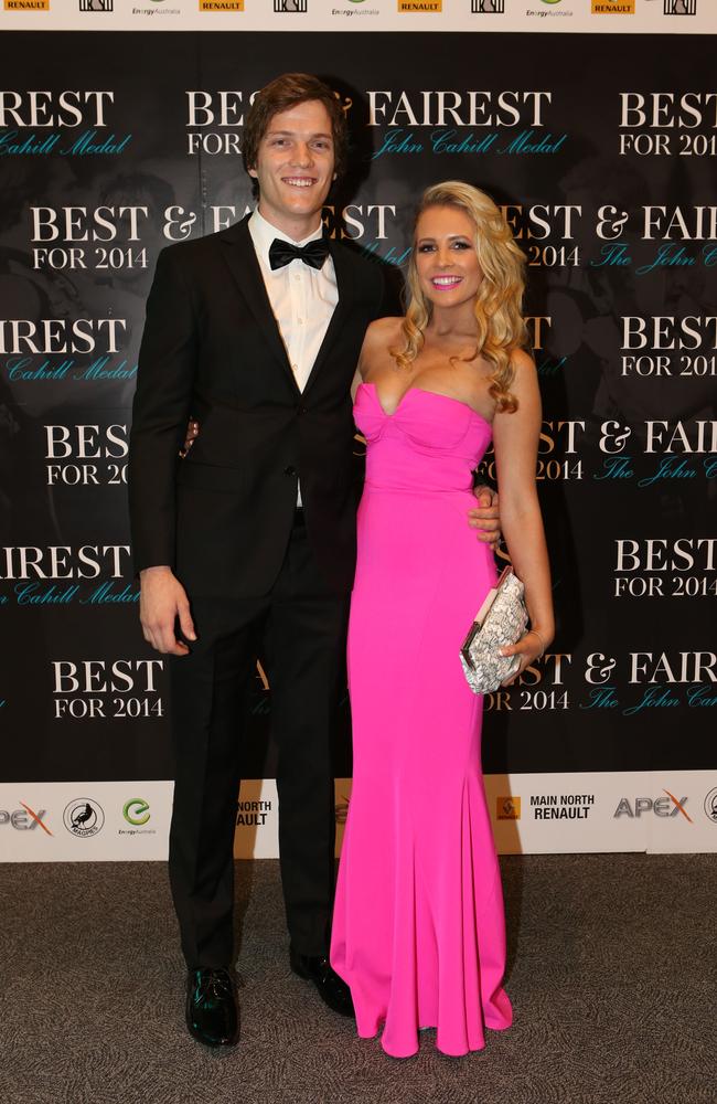 Port Adelaide’s Jared Polec and girlfriend Alison Bick. Picture: Tait Schmaal