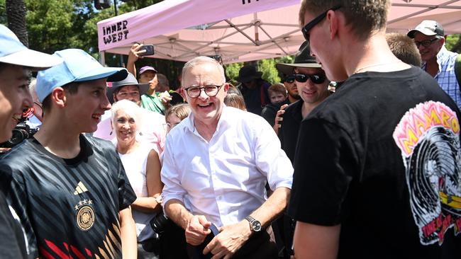 Anthony Albanese attends the Inner West BBQ for The Voice to Parliament on home turf in Sydney. Picture: NCA NewsWire / Jeremy Piper