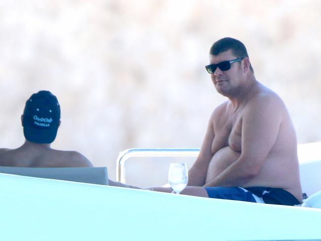 Australian billionaire James Packer aboard a yacht off Cabo San Lucas in Mexico last weekend. Picture: Clasos/splashnews.