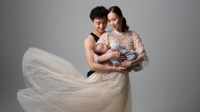 Chengwu Guo, Ako Kondo and baby George. Picture: Rainee Lantry/ Cloud Nine