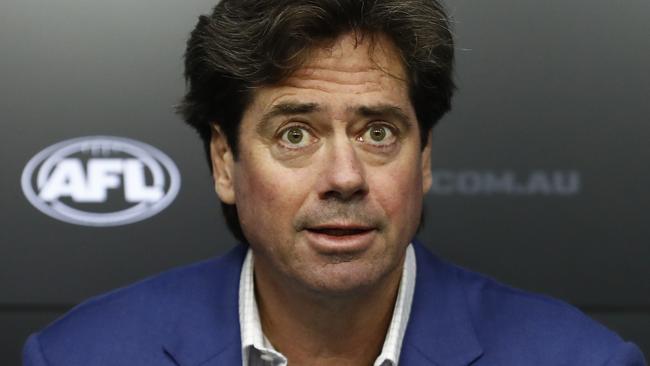 MELBOURNE, AUSTRALIA - MAY 30: AFL CEO Gillon McLachlan speaks to the media during a press conference at AFL House on May 30, 2023 in Melbourne, Australia. McLachlan spoke about the outcomes in relation to the Independent Panel Investigation into allegations of inappropriate conduct at the Hawthorn Hawks. (Photo by Darrian Traynor/Getty Images)