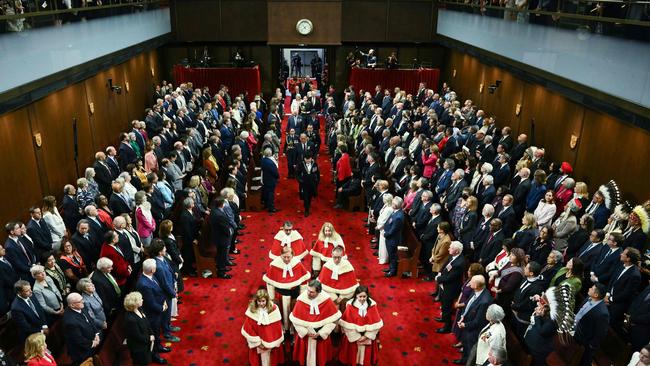 King Charles III and Queen Camilla are led by procession to open the first session of the 45th Parliament of Canada at the Senate of Canada in Ottawa. Picture: AFP