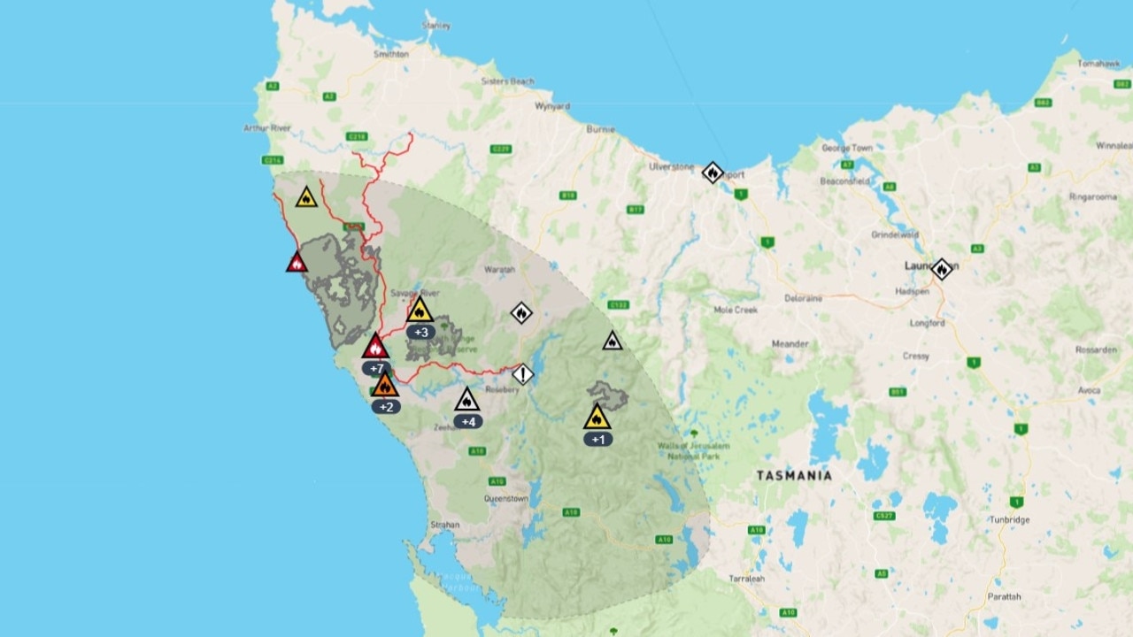 About 50,000 hectares has been burned by bushfires in Tasmania in the past two weeks. Picture: TasALERT