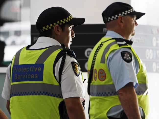 Protective Service Officers patrol Flinders St Station today on their first day on the job. PSO and Police on patrol