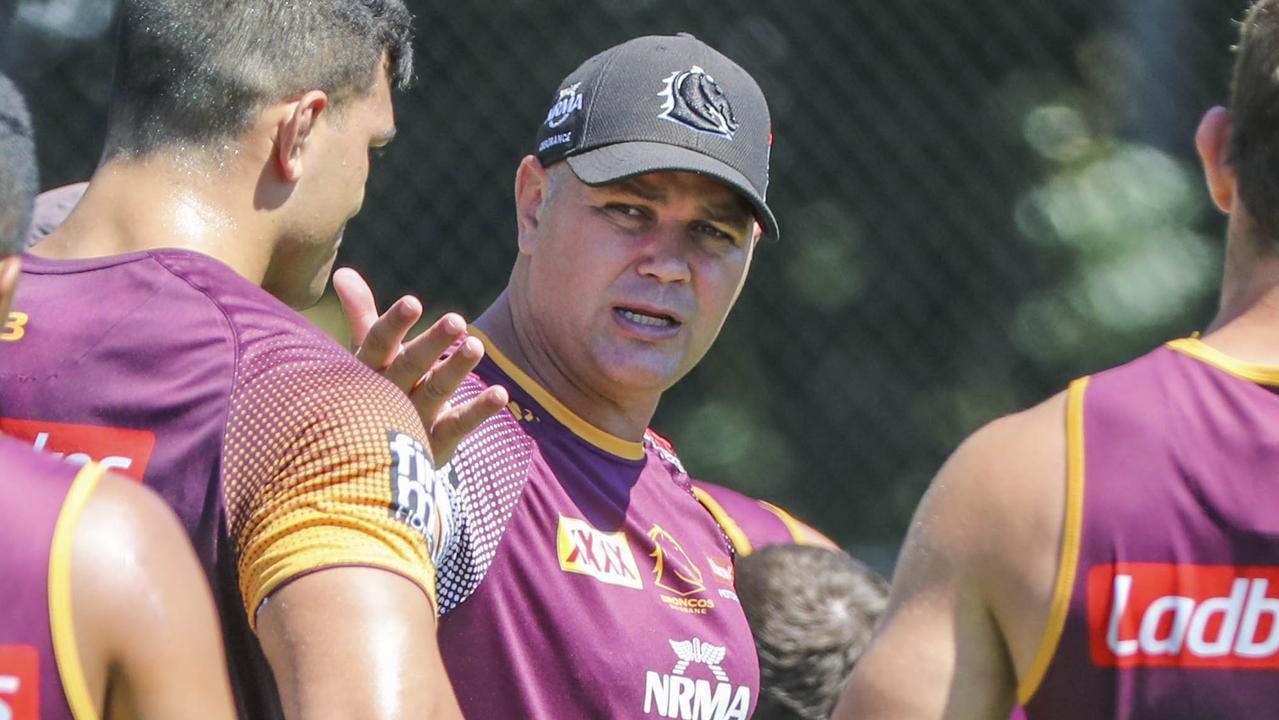 Brisbane Broncos coach Anthony Seibold in action during a team training session.