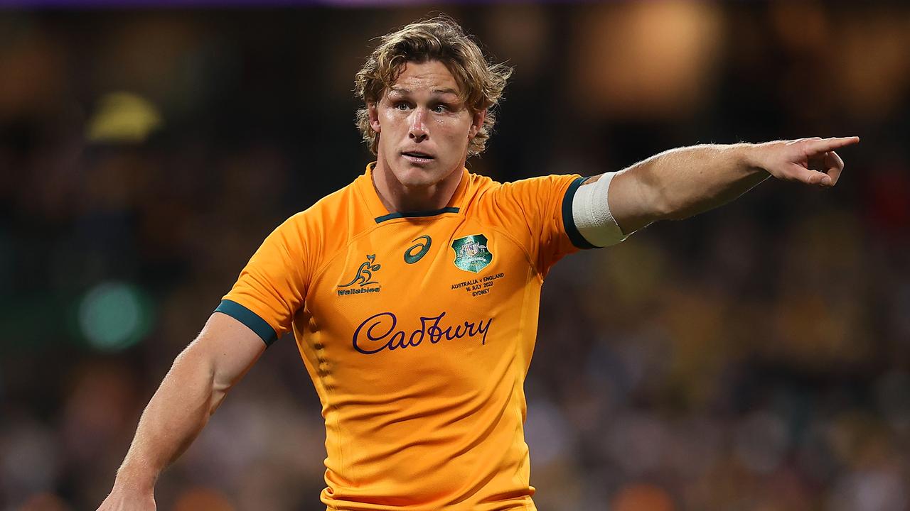 Michael Hooper of the Wallabies gestures during game three of the International Test match series between the Australia Wallabies and England at the Sydney Cricket Ground on July 16, 2022 in Sydney, Australia. (Photo by Mark Kolbe/Getty Images)