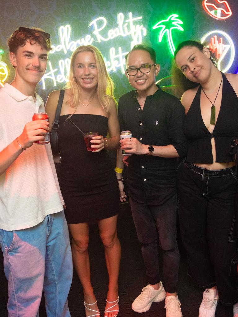 Kye Cheesewright, Annali Philpott, Russel Urbano and Brides Murdoch-Bahni at Cocktails. Photo Lucas Linck