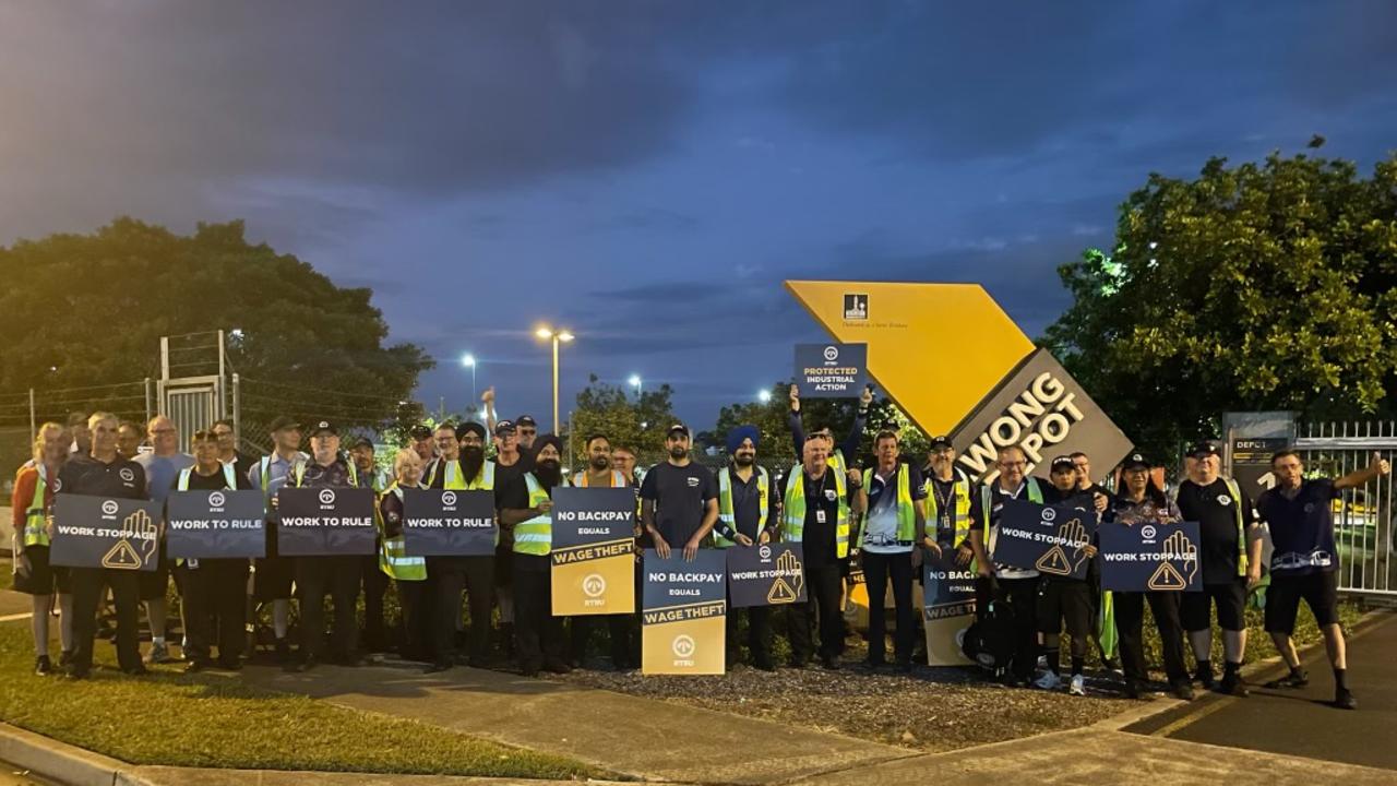 Striking bus drivers at Virginia on Thursday morning.