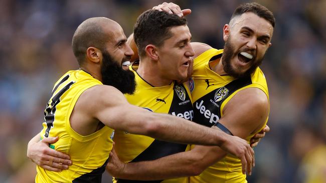 Shane Edwards celebrates with teammates on Grand Final day. Picture: Getty Images