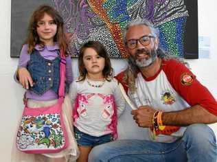 Artist Jandamarra Cadd with daughters Mindari and Nunyara at Cooroy's Butter Factory Arts Centre's NAIDOC Week celebrations. Picture: Caitlin Zerafa