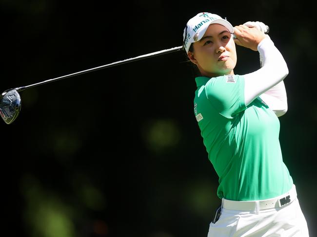 SAMMAMISH, WASHINGTON - JUNE 20: Minjee Lee of Australia hits a tee shot on the seventh hole during the first round of the KPMG Women's PGA Championship at Sahalee Country Club on June 20, 2024 in Sammamish, Washington. (Photo by Ezra Shaw/Getty Images)