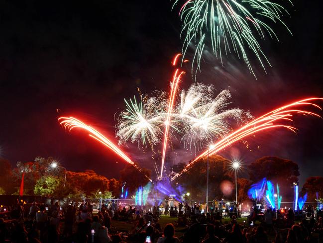 Crowds enjoy the fireworks at Light Up this New Year’s Eve in Rymill Park, December 31, 2021. Picture: Brenton Edwards