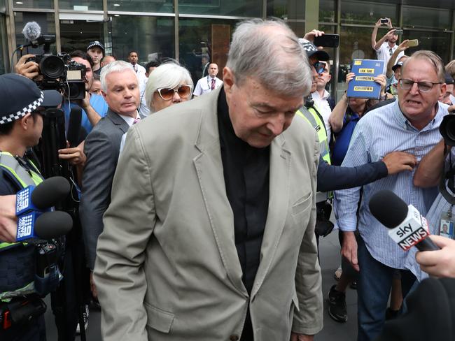 Catholic Cardinal George Pell is seen leaving the County Court in Melbourne, Australia, Tuesday, February 26. 2019. Cardinal Pell, once the third most powerful man in the Vatican and Australia?s most senior Catholic, has been found guilty of child sexual abuse after a trial in Melbourne. (AAP Image/David Crosling) NO ARCHIVING