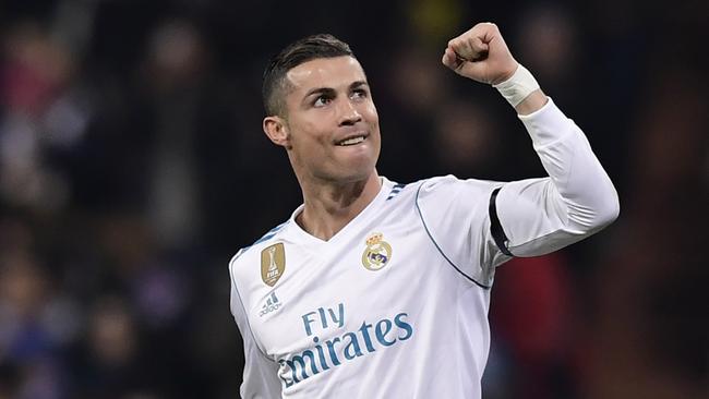 Real Madrid's Portuguese forward Cristiano Ronaldo celebrates a goal.