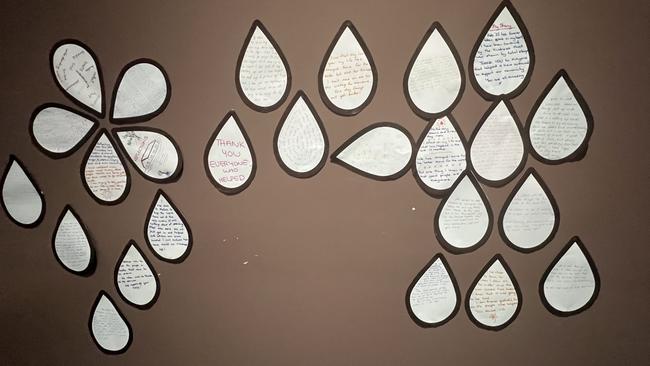 A community message board in the shape of ‘tear drops’ in the Tweed Shire auditorium. Picture: David Bonaddio