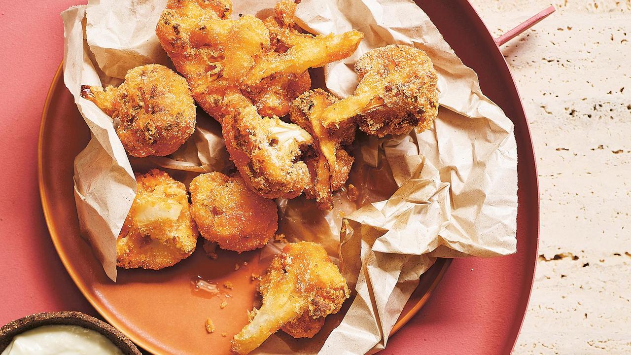 Fried cauliflower florets and blue cheese dip.