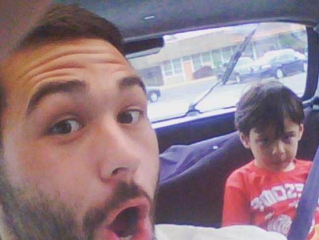 Lucky to be alive ... Chris Mintz and his son, who turned six on the same day as the shooting. Picture: GoFundMe