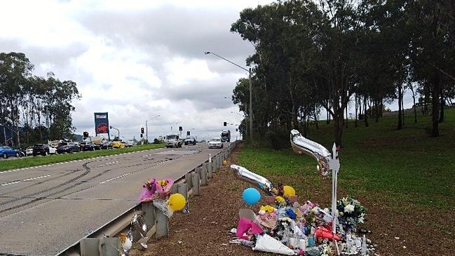 A memorial for Jarrod Beaver at the scene of the fatal crash in Blacktown.