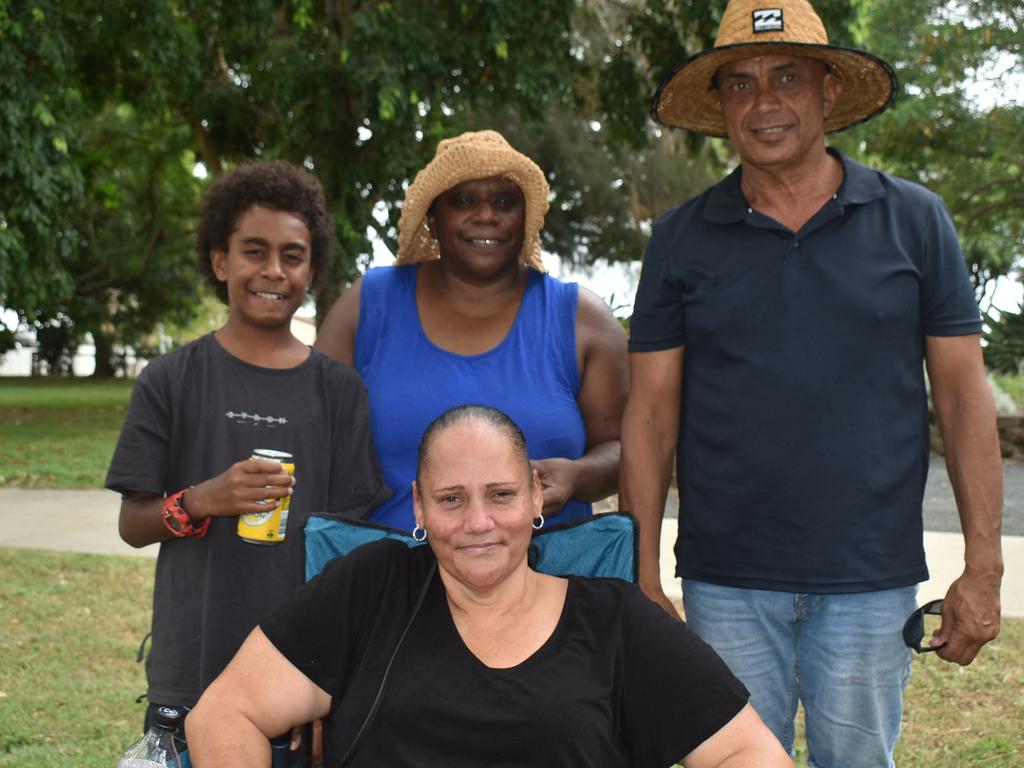 Esaias Woyse, Joyanne Veavea, Douglas Farmer (back) and Natalie Farmer (front) at the Mackay & District South Sea islander Association's 2022 Australia Day Celebrations in Quota Park. Picture: Lillian Watkins