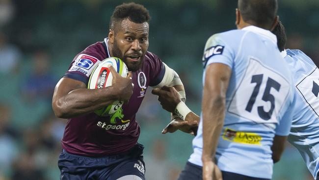 Samu Kerevi gets on his bike against the Waratahs.