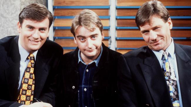 Eddie McGuire with Trevor Marmalade and Sam Newman on The Footy Show in the 90s.