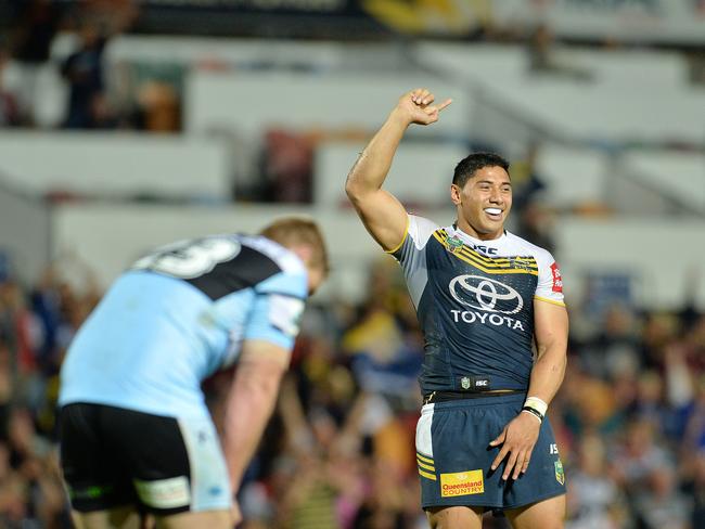 Cowbooys V Cronulla Sharks at 1300 Smiles Stadium Townsville Cowboys celebrate their win against the sharks Jason Taumalolo