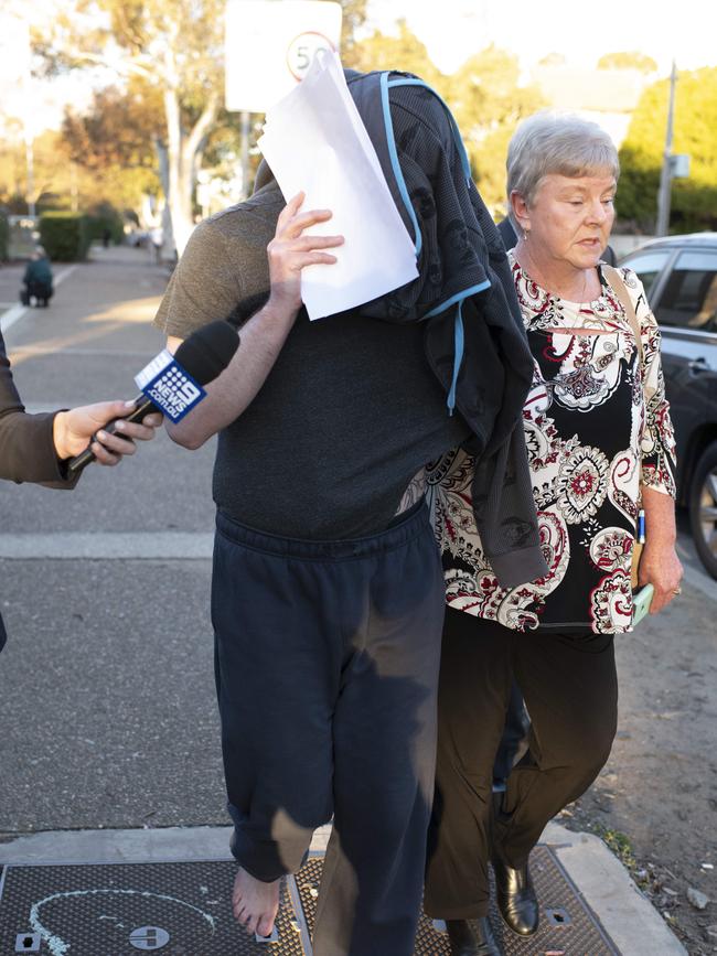 Peter Thistlewaite leaving court in Sutherland with his mother.