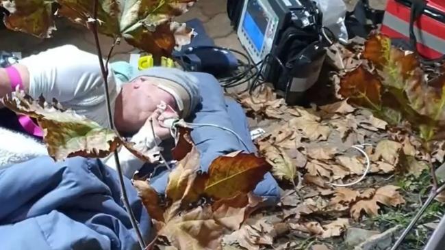 Marita James lies injured on the ground, and was forced to wait three hours in the cold for an ambulance. Picture: 7NEWS