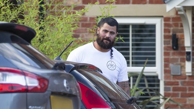 Rugby player David Fifita arrives at his Yorkshire home while on suspension for breaking COVID-19 rules at Wakefield Trinity. Picture: News Corp Australia Network