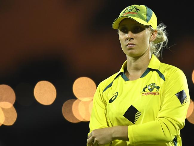 MACKAY, AUSTRALIA - SEPTEMBER 24: Ashleigh Gardner of Australia looks on during game two of the Women's One Day International series between Australia and India at Great Barrier Reef Arena on September 24, 2021 in Mackay, Australia. (Photo by Albert Perez/Getty Images)