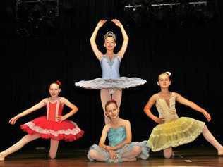 BEAUTIFUL BALLERINAS: In rehearsal for the Sharon Sidney School of Dance's 33rd annual concert in aid of Camp Quality are (front) Layla Denmeade, Jada Lamerton and Ella Duckett with Jacinta McDonald. Picture: Alison Paterson