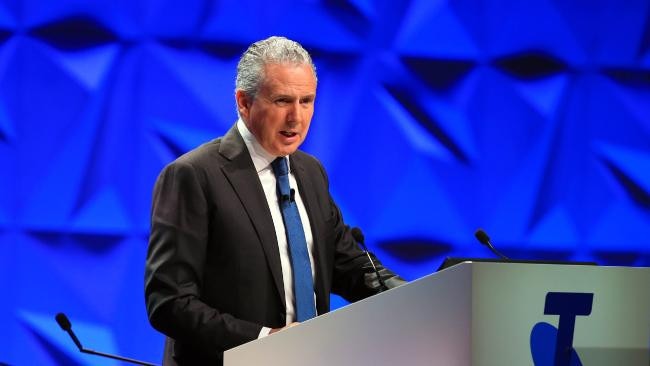 CEO Andrew Penn during Telstra's AGM at Melbourne's convention and exhibition centre. (Image: Aaron Francis/The Australian)