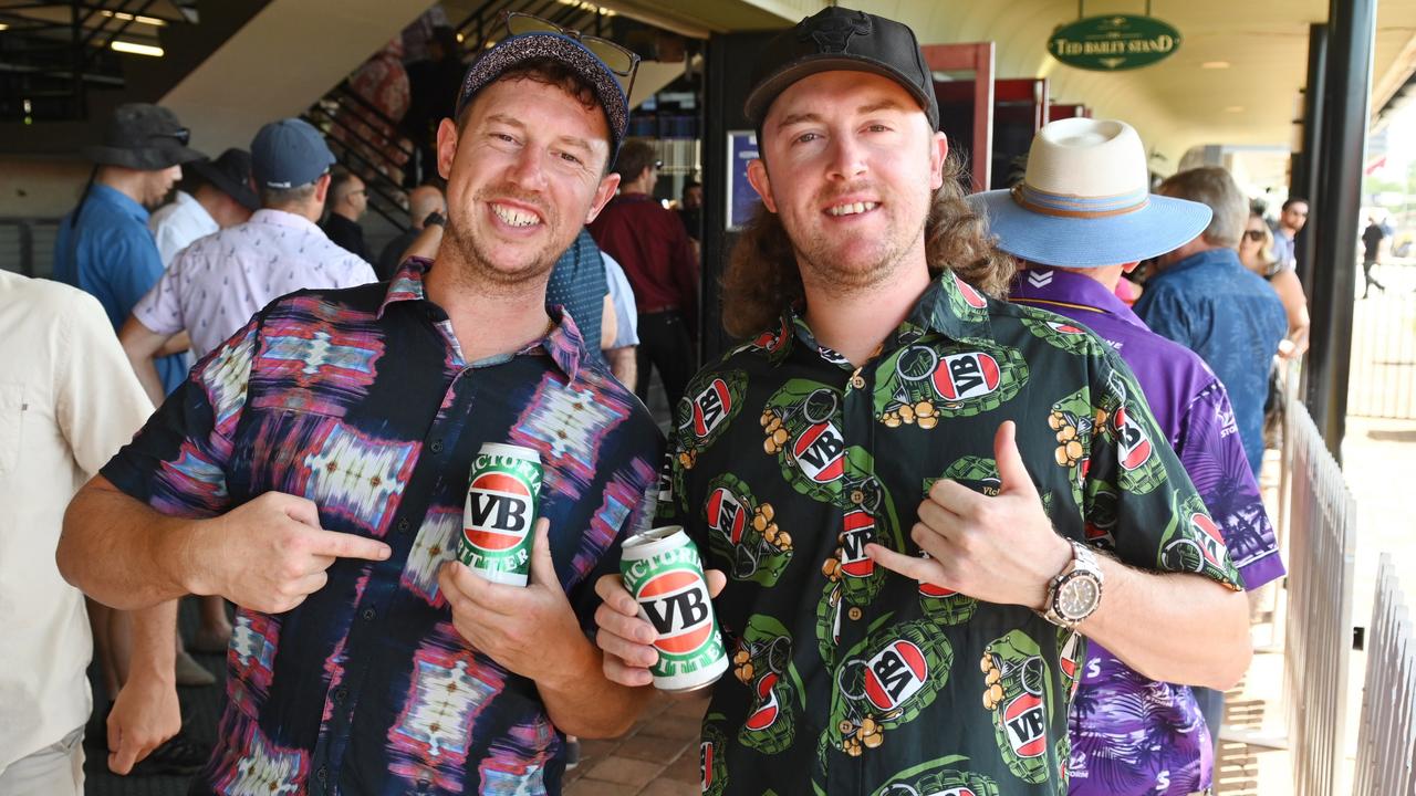 Andy Page, right, in his VB shirt, pictured with Mat Page, at the 2021 Great Northern Darwin Cup. Picture: Julianne Osborne