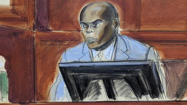 Professional stripper, Daniel Philip, testifies on witness stand on the first day of Sean Diddy Combs' trial in Manhattan federal court, Monday, May 12, 2025, in New York. (Elizabeth Williams via AP)